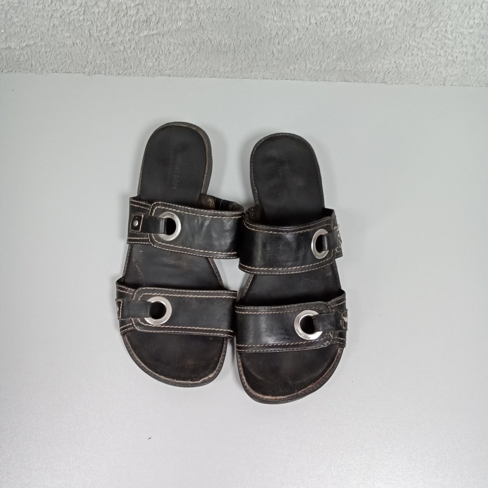 Comfort Plus by Predictions Black Double Strap Grommet Slide Sandals Women 7W